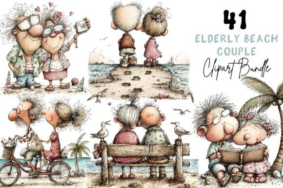 Download Whimsical Elderly Couple Beach Clipart - Beach Collection