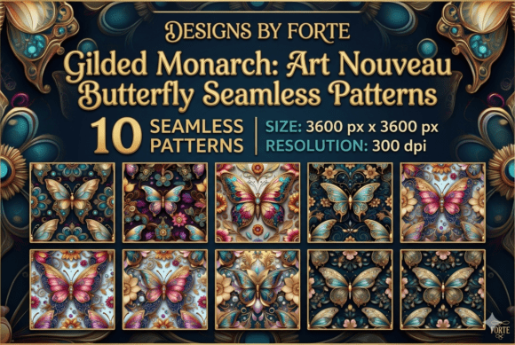 Download Gilded Monarch: Art Nouveau Butterfly - Gilded Collection