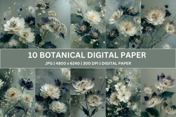 Download 10 Gilded Slate Botanical Digital Paper - Gilded Collection